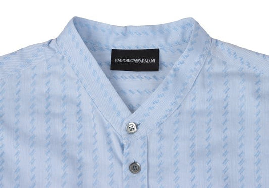 EMPORIO ARMANI Cotton Jacquard Band Collar Shirt Blue Size S