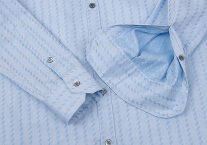 EMPORIO ARMANI Cotton Jacquard Band Collar Shirt Blue Size S