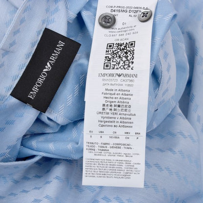 EMPORIO ARMANI Cotton Jacquard Band Collar Shirt Blue Size S