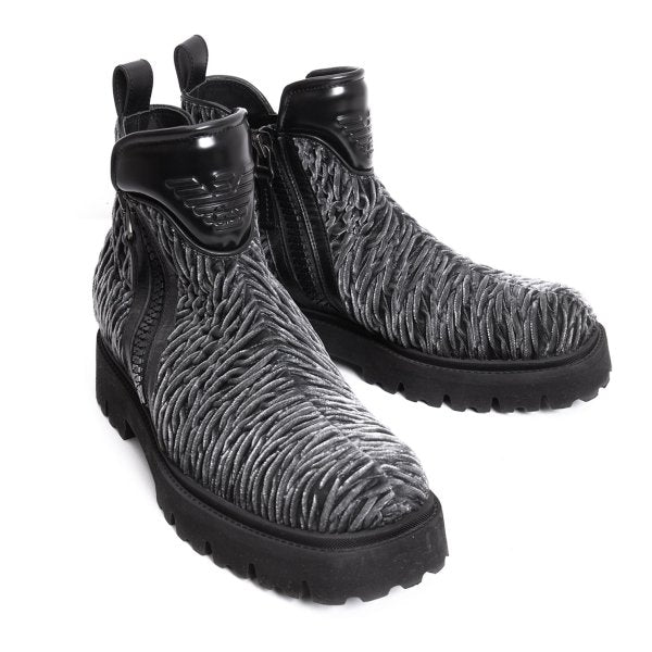 EMPORIO ARMANI 3D Velour Short Gray Black Boots Size 8 (28cm)