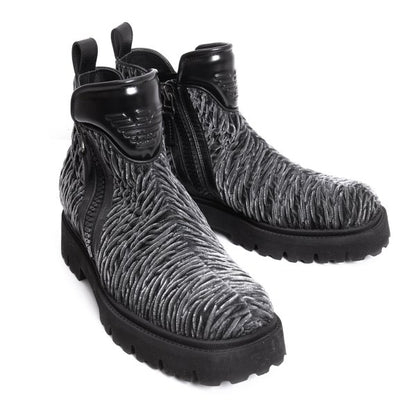 EMPORIO ARMANI 3D Velour Short Gray Black Boots Size 8 (28cm)