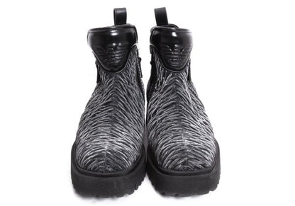 EMPORIO ARMANI 3D Velour Short Gray Black Boots Size 8 (28cm)