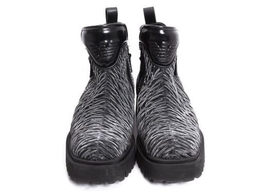 EMPORIO ARMANI 3D Velour Short Gray Black Boots Size 8 (28cm)