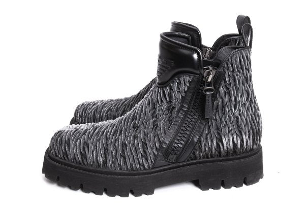 EMPORIO ARMANI 3D Velour Short Gray Black Boots Size 8 (28cm)