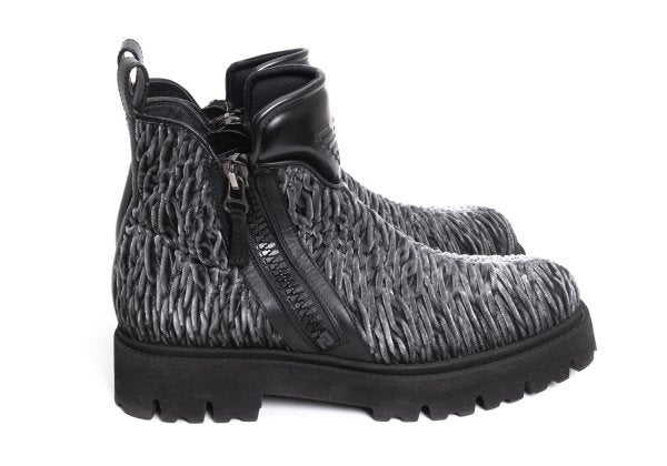 EMPORIO ARMANI 3D Velour Short Gray Black Boots Size 8 (28cm)