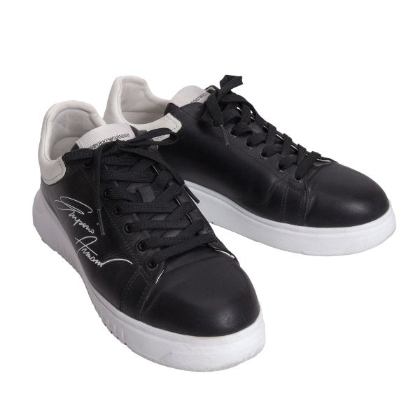 EMPORIO ARMANI Signature Print Black White Sneakers Size 42 (27cm)