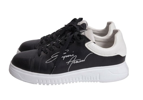 EMPORIO ARMANI Signature Print Black White Sneakers Size 42 (27cm)