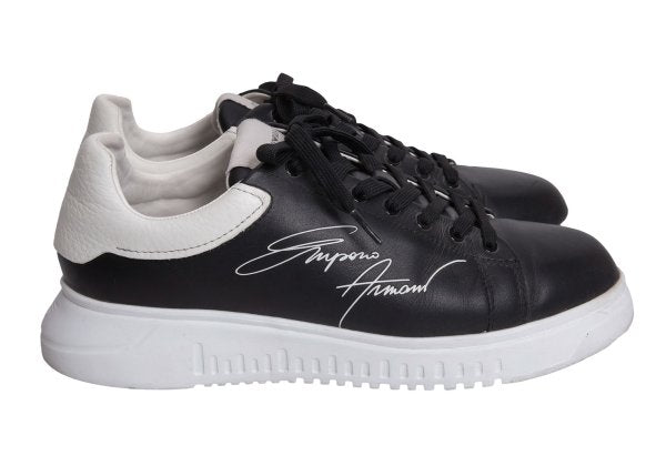 EMPORIO ARMANI Signature Print Black White Sneakers Size 42 (27cm)