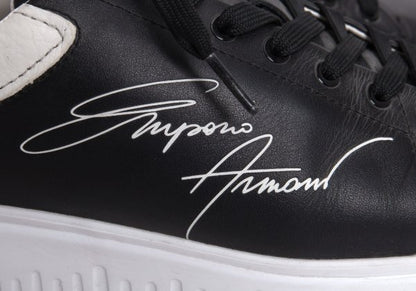 EMPORIO ARMANI Signature Print Black White Sneakers Size 42 (27cm)