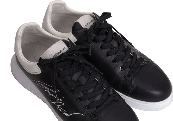 EMPORIO ARMANI Signature Print Black White Sneakers Size 42 (27cm)