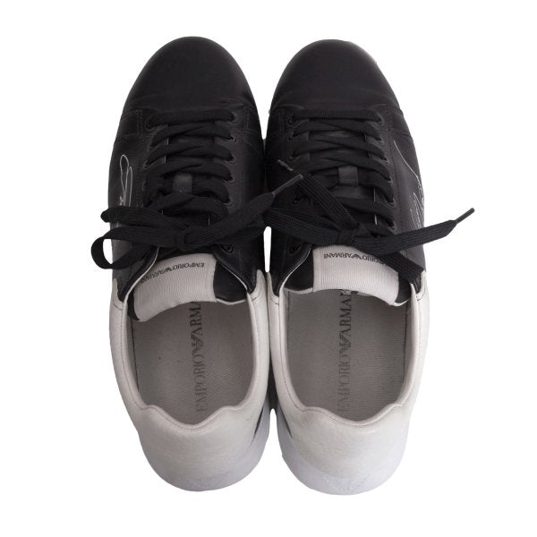 EMPORIO ARMANI Signature Print Black White Sneakers Size 42 (27cm)