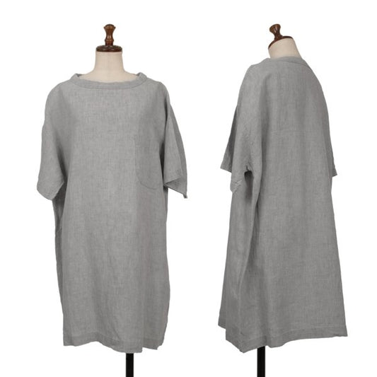 TOUJOURS Linen Tunic Dress Gray Size F