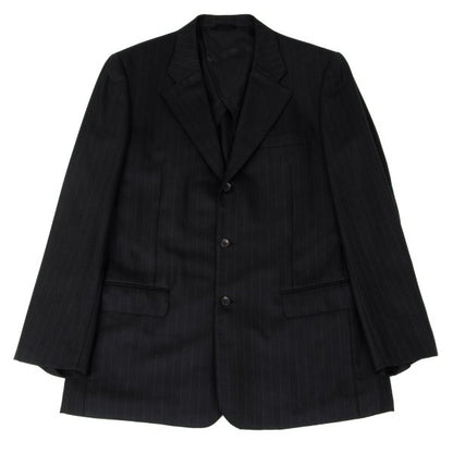 Papas Wool Silk Pinstripe Tailored Blazer Black Size 48M