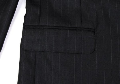 Papas Wool Silk Pinstripe Tailored Blazer Black Size 48M