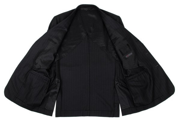 Papas Wool Silk Pinstripe Tailored Blazer Black Size 48M