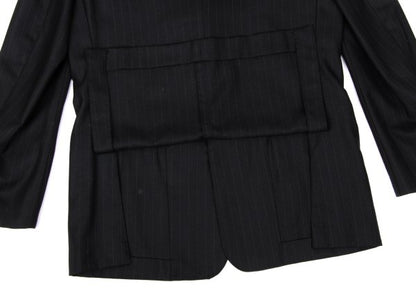 Papas Wool Silk Pinstripe Tailored Blazer Black Size 48M