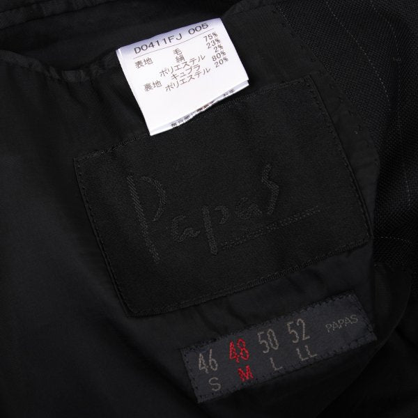 Papas Wool Silk Pinstripe Tailored Blazer Black Size 48M