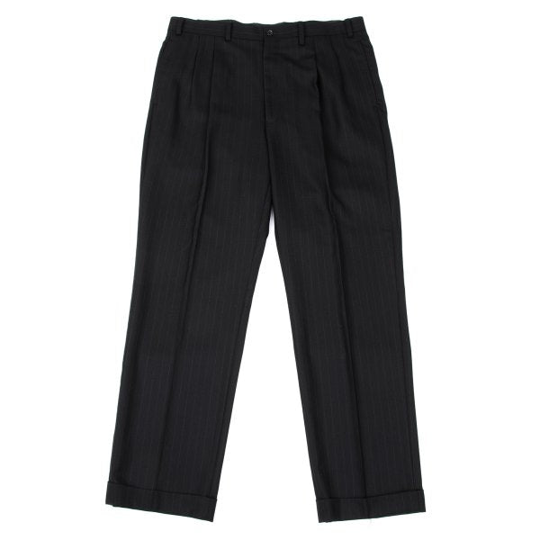 Papas Wool Silk Pinstripe Two-Pleat Pants Black Size 54XL