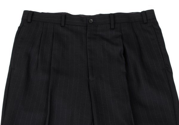 Papas Wool Silk Pinstripe Two-Pleat Pants Black Size 54XL