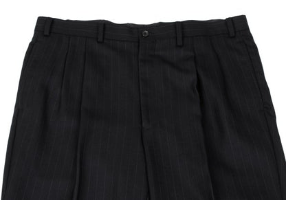 Papas Wool Silk Pinstripe Two-Pleat Pants Black Size 54XL