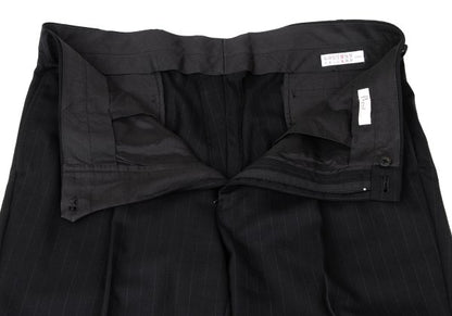 Papas Wool Silk Pinstripe Two-Pleat Pants Black Size 54XL