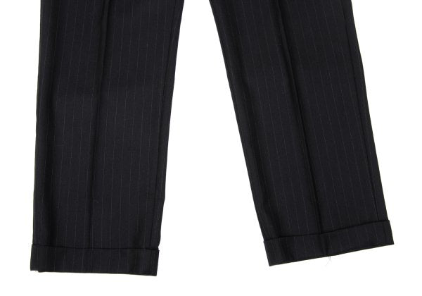 Papas Wool Silk Pinstripe Two-Pleat Pants Black Size 54XL