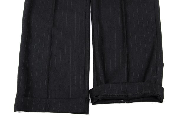 Papas Wool Silk Pinstripe Two-Pleat Pants Black Size 54XL