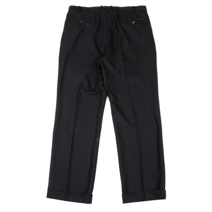 Papas Wool Silk Pinstripe Two-Pleat Pants Black Size 54XL