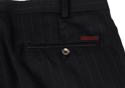 Papas Wool Silk Pinstripe Two-Pleat Pants Black Size 54XL