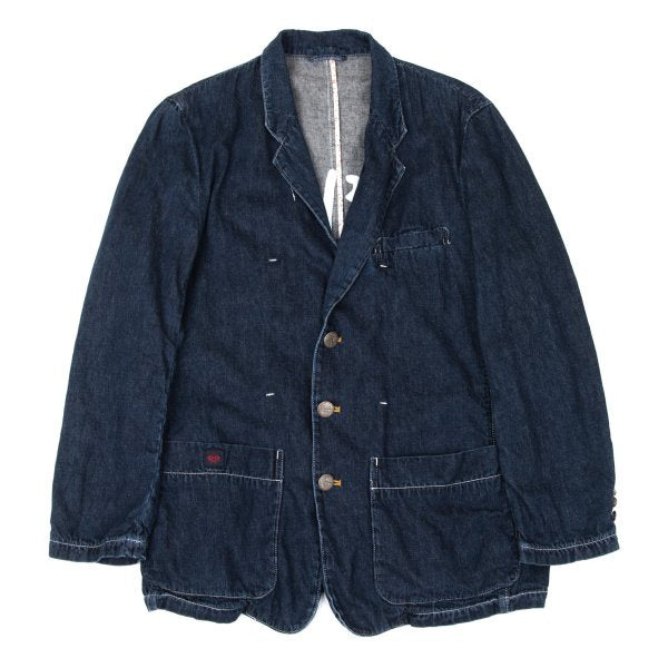 Papas Logo Print Lined Cotton Linen Jacket Indigo Size 48M