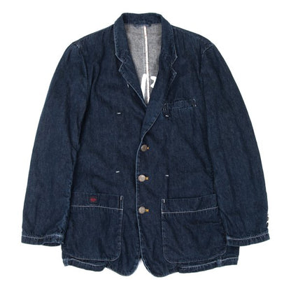 Papas Logo Print Lined Cotton Linen Jacket Indigo Size 48M