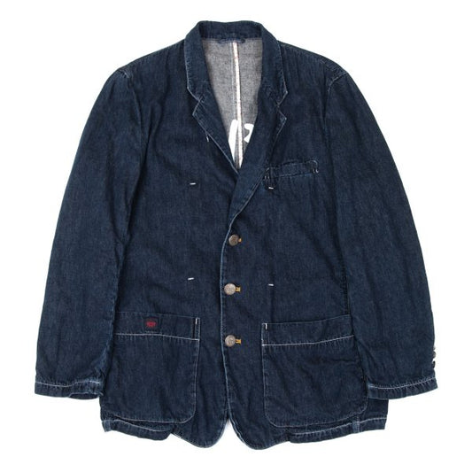 Papas Logo Print Lined Cotton Linen Jacket Indigo Size 48M