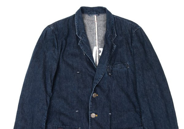 Papas Logo Print Lined Cotton Linen Jacket Indigo Size 48M