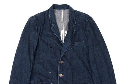 Papas Logo Print Lined Cotton Linen Jacket Indigo Size 48M