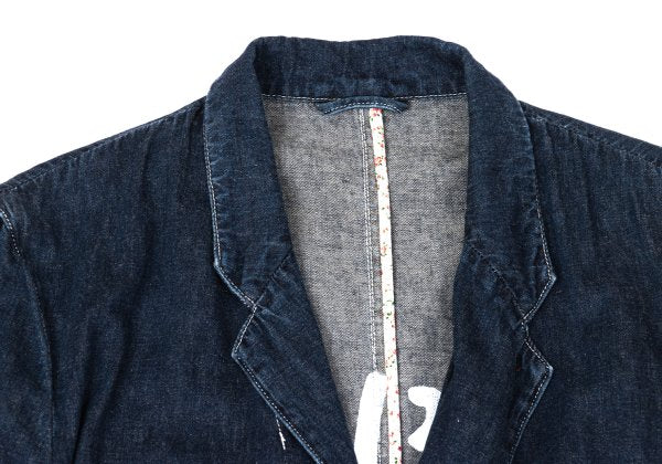 Papas Logo Print Lined Cotton Linen Jacket Indigo Size 48M
