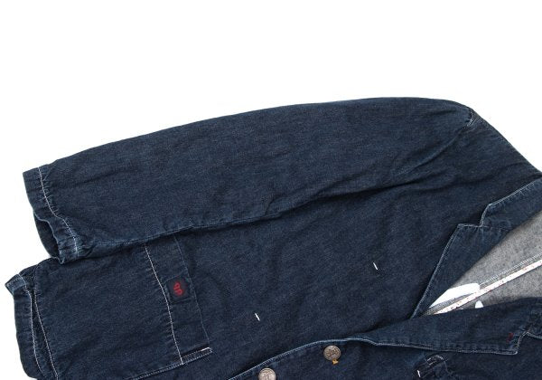 Papas Logo Print Lined Cotton Linen Jacket Indigo Size 48M