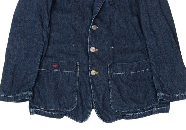 Papas Logo Print Lined Cotton Linen Jacket Indigo Size 48M