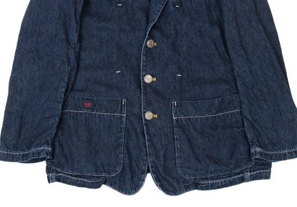 Papas Logo Print Lined Cotton Linen Jacket Indigo Size 48M