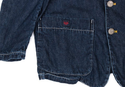 Papas Logo Print Lined Cotton Linen Jacket Indigo Size 48M