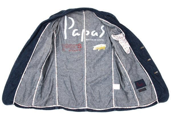 Papas Logo Print Lined Cotton Linen Jacket Indigo Size 48M