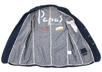 Papas Logo Print Lined Cotton Linen Jacket Indigo Size 48M
