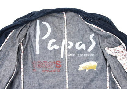 Papas Logo Print Lined Cotton Linen Jacket Indigo Size 48M