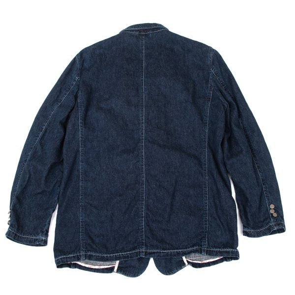 Papas Logo Print Lined Cotton Linen Jacket Indigo Size 48M