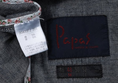Papas Logo Print Lined Cotton Linen Jacket Indigo Size 48M