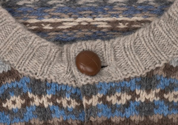 Papas Wool Nordic Knit Cardigan Beige Multi Size M