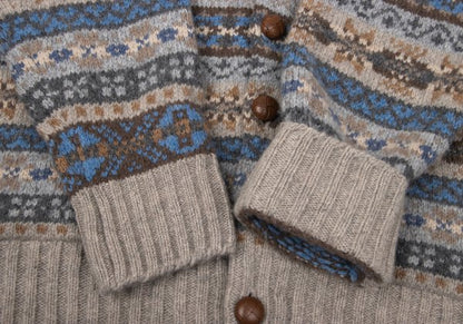 Papas Wool Nordic Knit Cardigan Beige Multi Size M