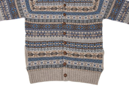 Papas Wool Nordic Knit Cardigan Beige Multi Size M
