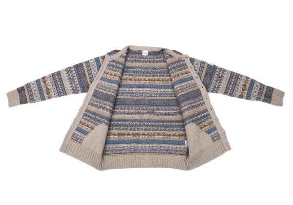 Papas Wool Nordic Knit Cardigan Beige Multi Size M