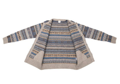 Papas Wool Nordic Knit Cardigan Beige Multi Size M