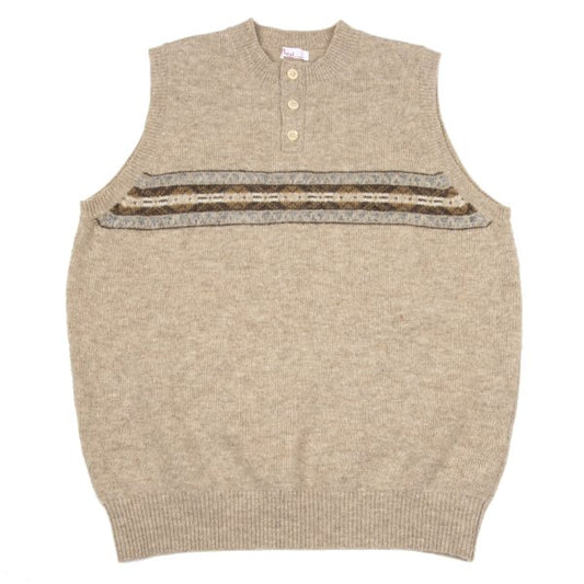 Papas Beige Nordic Weave Henley Neck Knit Vest Size L